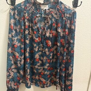 Melloday Floral Print Women's Top blouse - Blue and Red